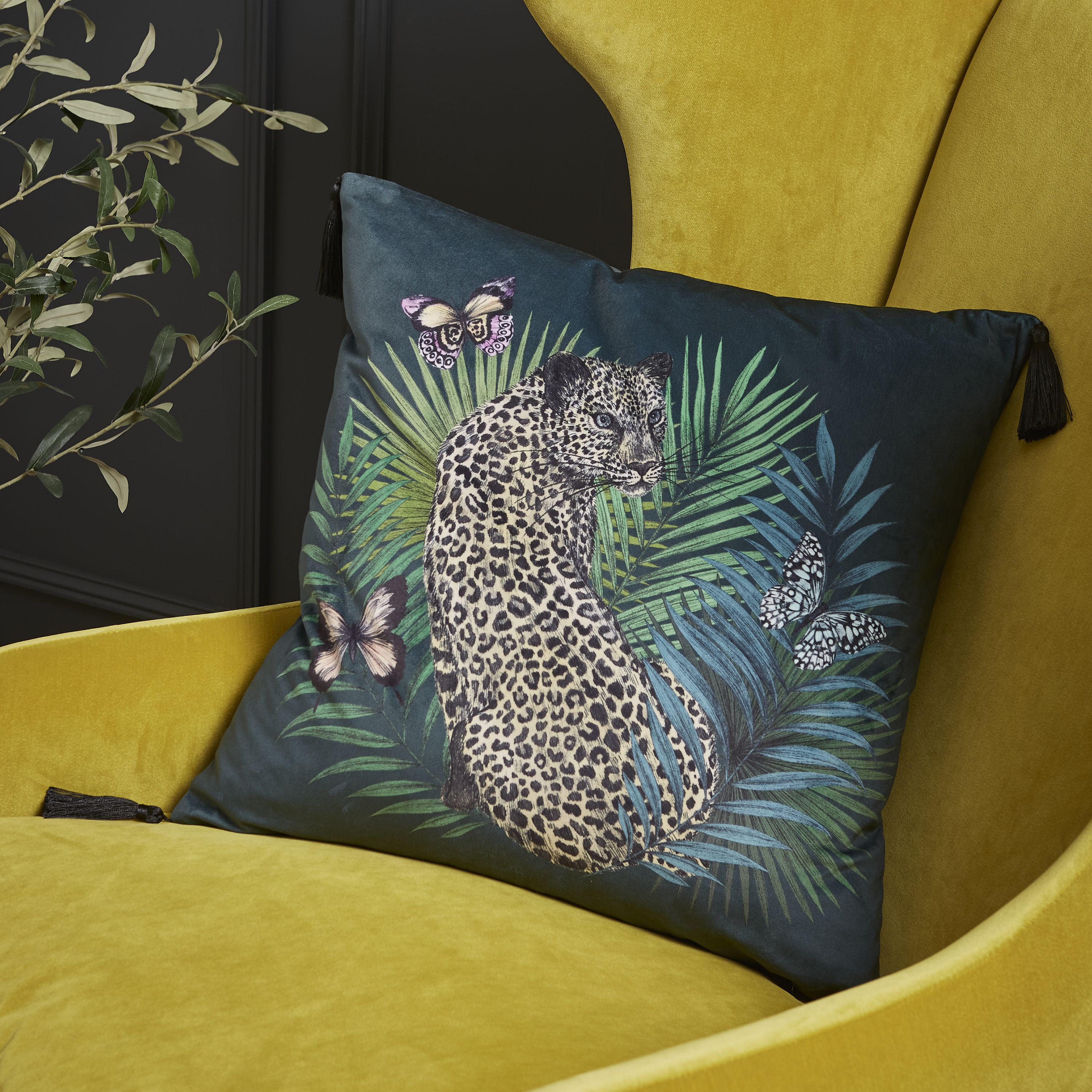 Leopard Tassel Cushion By Matthew Williamson In Green